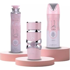 Lattafa Yara Bundle – Eau De Parfum 100ml + Perfumed Body Spray 200ml + Air Freshener 300ml | Long-Lasting Floral Vanilla Scent for Women | Complete...