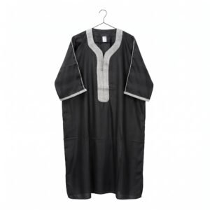 Black and Silver Traditional Moroccan Striped Gandoura Thobe for Men (Sizes 52, 54, 56, 58, 60)
