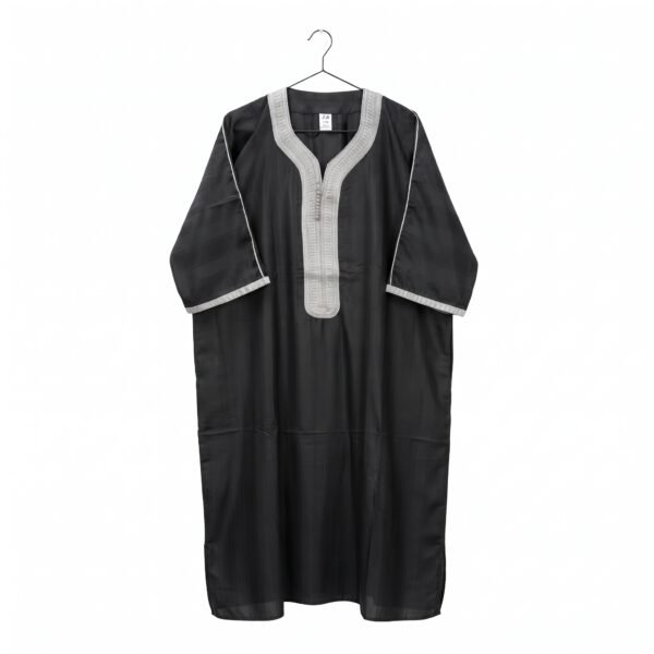 Black and Silver Traditional Moroccan Striped Gandoura Thobe for Men (Sizes 52, 54, 56, 58, 60)