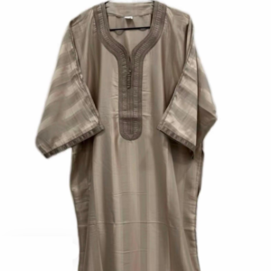 Beige Traditional Moroccan Striped Gandoura Thobe for Men (Sizes 52 & 56)