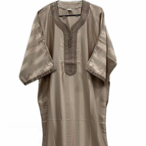 Beige Traditional Moroccan Striped Gandoura Thobe for Men (Sizes 52 & 56)