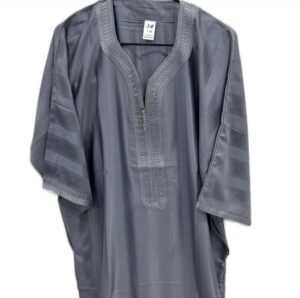 Grey Traditional Moroccan Striped Gandoura Thobe for Men (Size 58)