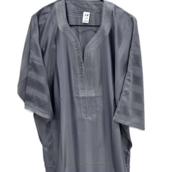Grey Traditional Moroccan Striped Gandoura Thobe for Men (Size 58)