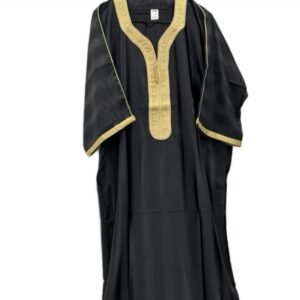 Black and Gold Traditional Moroccan Striped Gandoura Thobe for Men (Size 52)