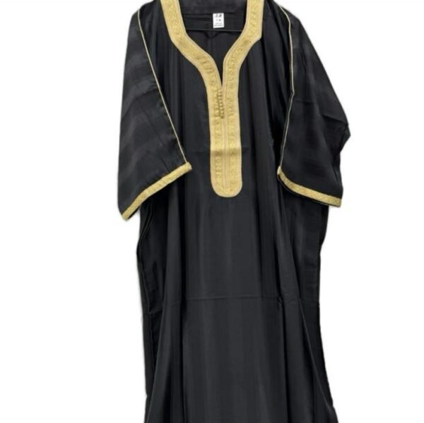 Black and Gold Traditional Moroccan Striped Gandoura Thobe for Men (Size 52)