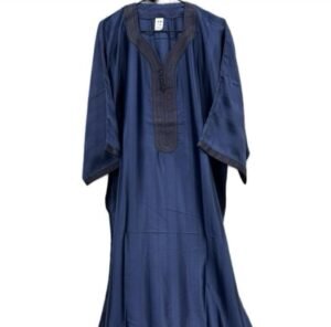 Navy Traditional Moroccan Striped Gandoura Thobe for Men (Size 58)