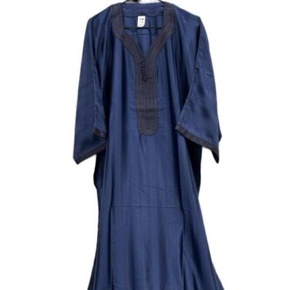 Navy Traditional Moroccan Striped Gandoura Thobe for Men (Size 58)